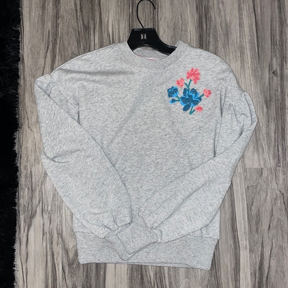 kate spade Tops - Kate spade grey floral embellished sweater XS